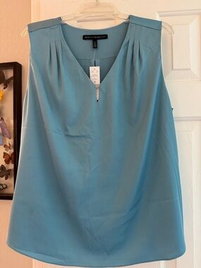 White House Black Market Sky Blue V-Neck Sleeveless Satin Shell